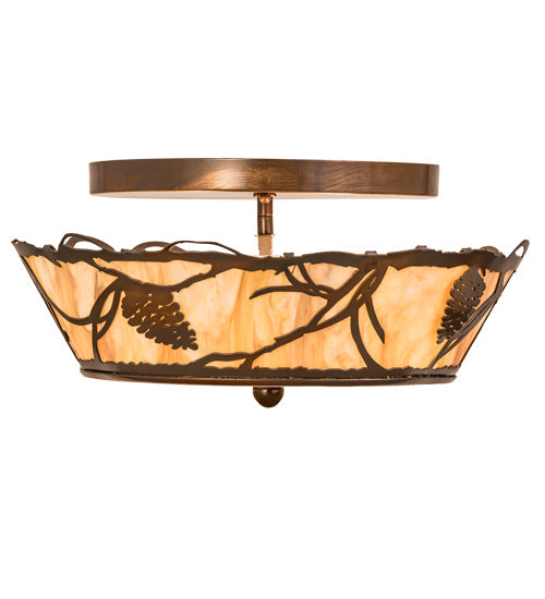 Meyda Lighting Whispering Pines 16" 4-Light Old Copper Pot Flush Mount Light With Travertine Idalight Shade