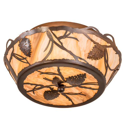Meyda Lighting Whispering Pines 16" 4-Light Old Copper Pot Flush Mount Light With Travertine Idalight Shade
