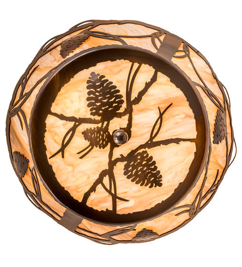 Meyda Lighting Whispering Pines 16" 4-Light Old Copper Pot Flush Mount Light With Travertine Idalight Shade