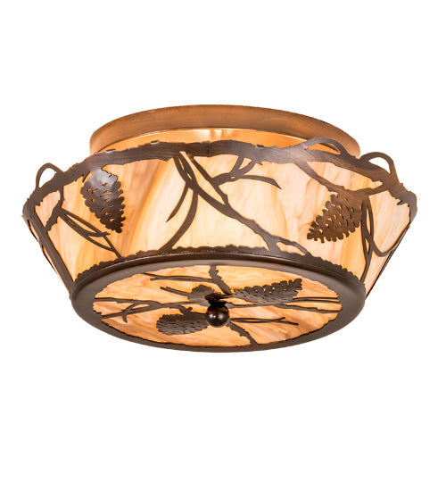 Meyda Lighting Whispering Pines 16" 4-Light Old Copper Pot Flush Mount Light With Travertine Idalight Shade