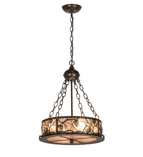 Meyda Lighting Whispering Pines 16" 4-Light Timeless Bronze Inverted Pendant Light With Silver Mica Shade Glass