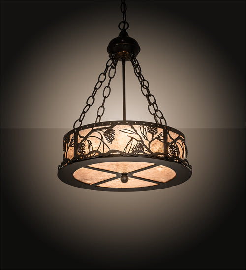 Meyda Lighting Whispering Pines 16" 4-Light Timeless Bronze Inverted Pendant Light With Silver Mica Shade Glass