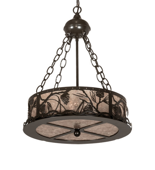 Meyda Lighting Whispering Pines 16" 4-Light Timeless Bronze Inverted Pendant Light With Silver Mica Shade Glass
