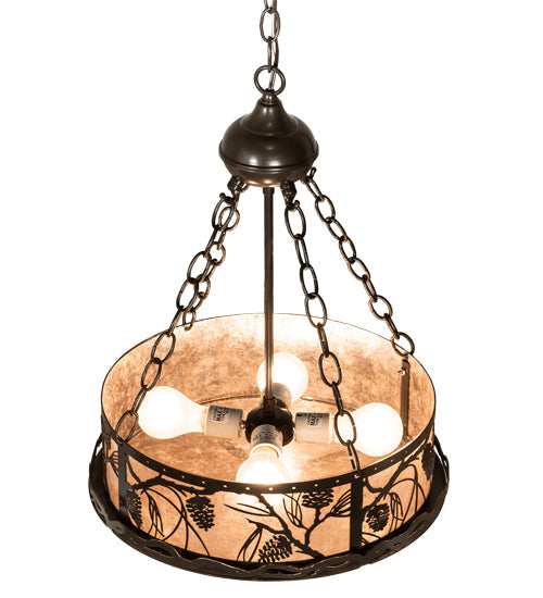Meyda Lighting Whispering Pines 16" 4-Light Timeless Bronze Inverted Pendant Light With Silver Mica Shade Glass