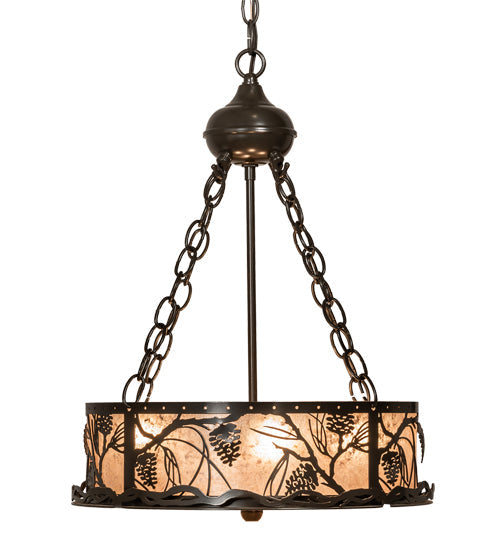 Meyda Lighting Whispering Pines 16" 4-Light Timeless Bronze Inverted Pendant Light With Silver Mica Shade Glass