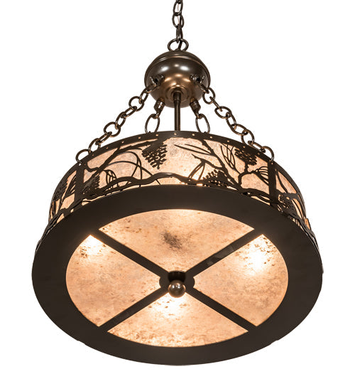 Meyda Lighting Whispering Pines 16" 4-Light Timeless Bronze Inverted Pendant Light With Silver Mica Shade Glass