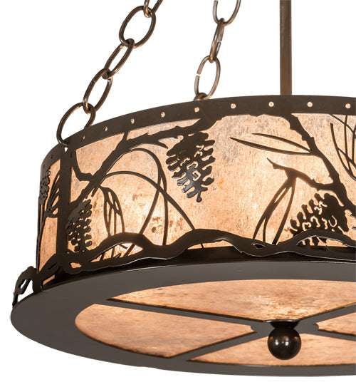 Meyda Lighting Whispering Pines 16" 4-Light Timeless Bronze Inverted Pendant Light With Silver Mica Shade Glass