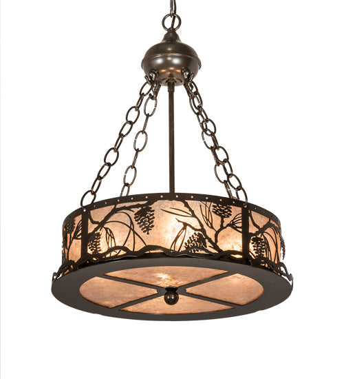 Meyda Lighting Whispering Pines 16" 4-Light Timeless Bronze Inverted Pendant Light With Silver Mica Shade Glass
