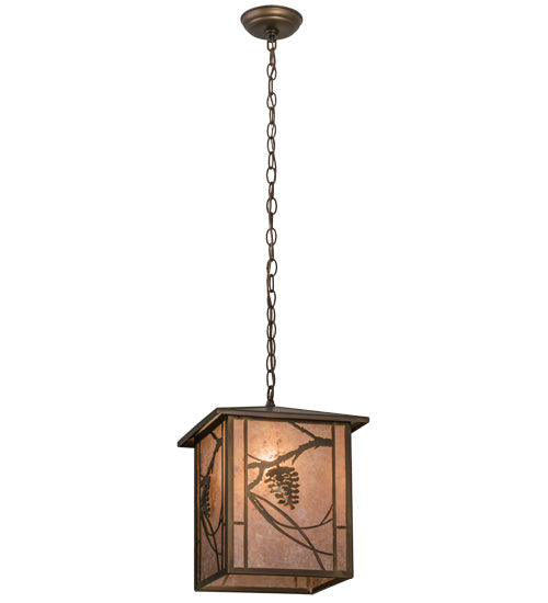 Meyda Lighting Whispering Pines 16" Antique Copper Pendant Light With Silver Mica Shade Glass