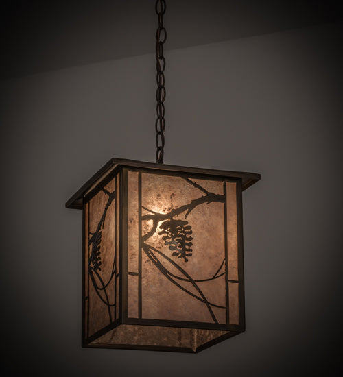 Meyda Lighting Whispering Pines 16" Antique Copper Pendant Light With Silver Mica Shade Glass