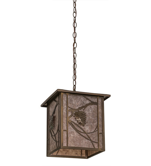 Meyda Lighting Whispering Pines 16" Antique Copper Pendant Light With Silver Mica Shade Glass