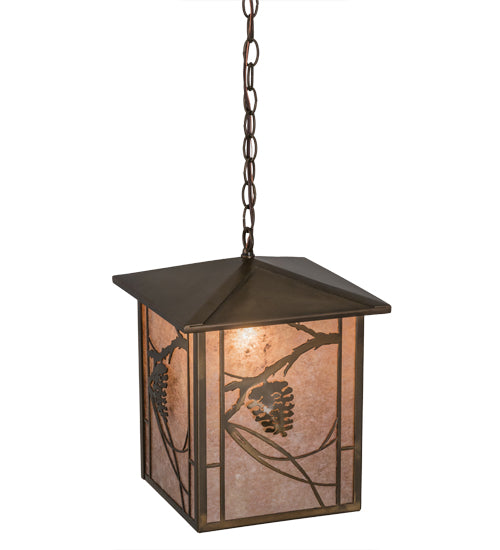 Meyda Lighting Whispering Pines 16" Antique Copper Pendant Light With Silver Mica Shade Glass