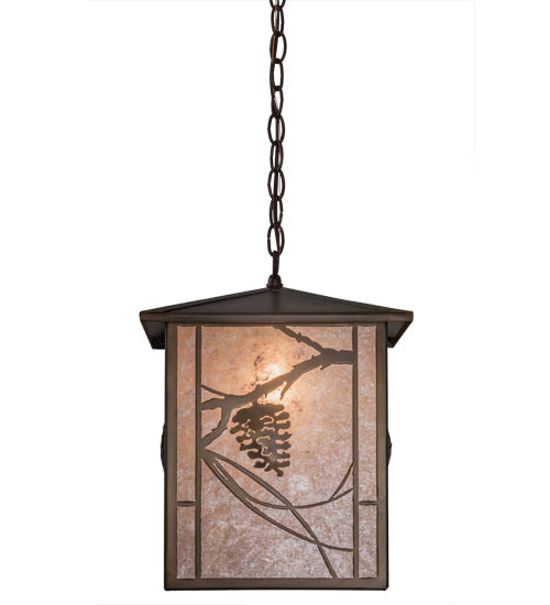 Meyda Lighting Whispering Pines 16" Antique Copper Pendant Light With Silver Mica Shade Glass