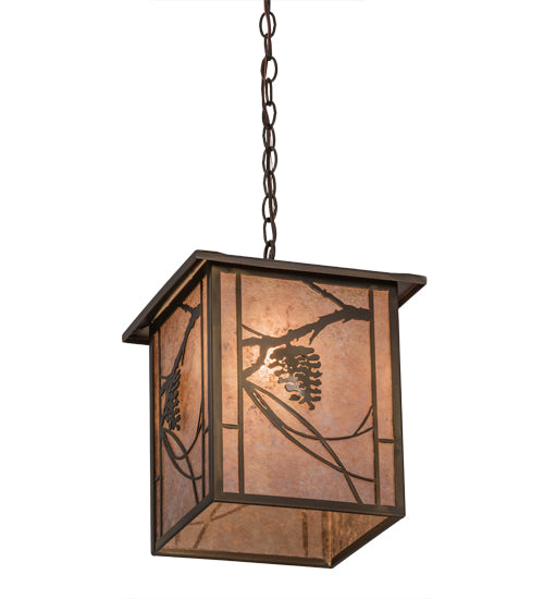 Meyda Lighting Whispering Pines 16" Antique Copper Pendant Light With Silver Mica Shade Glass