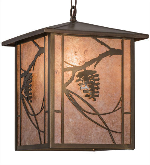 Meyda Lighting Whispering Pines 16" Antique Copper Pendant Light With Silver Mica Shade Glass