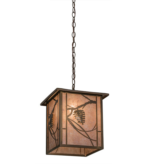 Meyda Lighting Whispering Pines 16" Antique Copper Pendant Light With Silver Mica Shade Glass