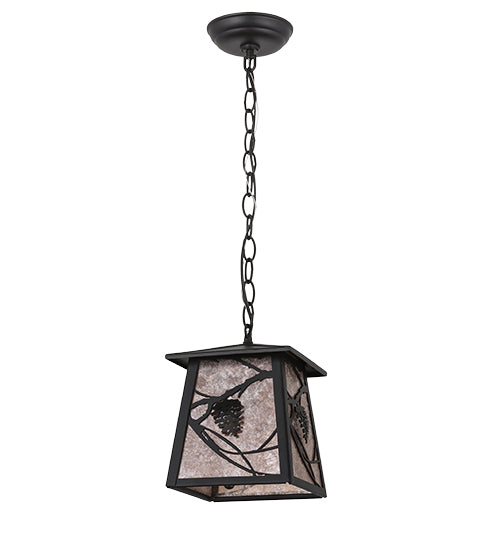 Meyda Lighting Whispering Pines 166557 10" Textured Black Pendant Light With Silver Mica Shade Glass