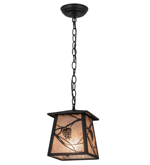Meyda Lighting Whispering Pines 166557 10" Textured Black Pendant Light With Silver Mica Shade Glass