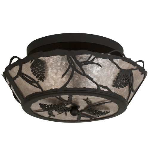 Meyda Lighting Whispering Pines 17" 2-Light Oil Rubbed Bronze Flush Mount Light With Silver Mica Shade Glass