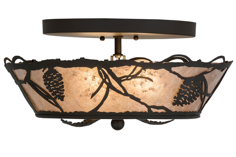 Meyda Lighting Whispering Pines 17" 2-Light Oil Rubbed Bronze Flush Mount Light With Silver Mica Shade Glass