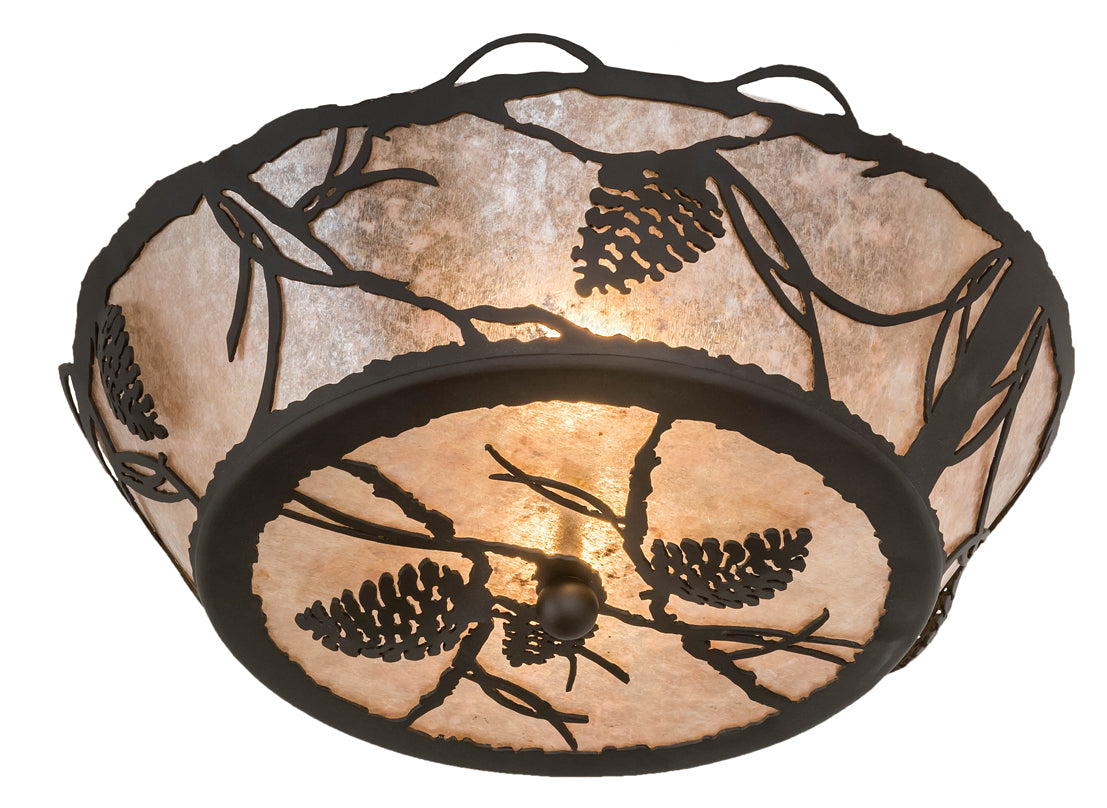 Meyda Lighting Whispering Pines 17" 2-Light Oil Rubbed Bronze Flush Mount Light With Silver Mica Shade Glass