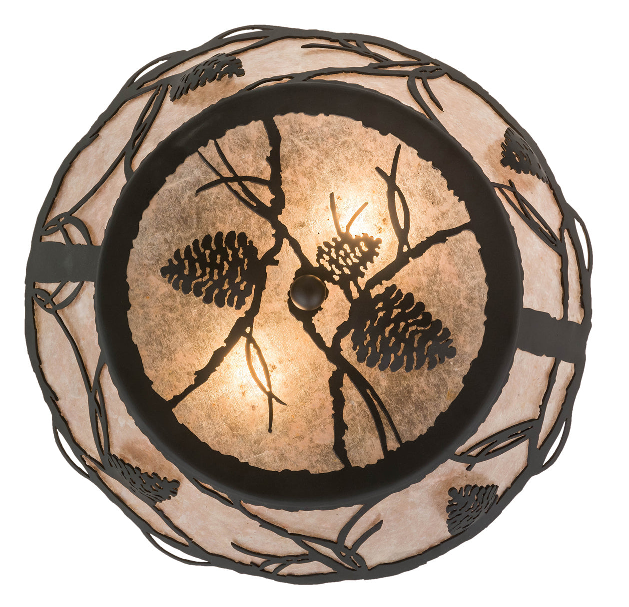 Meyda Lighting Whispering Pines 17" 2-Light Oil Rubbed Bronze Flush Mount Light With Silver Mica Shade Glass