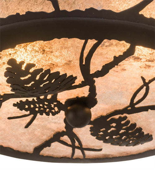 Meyda Lighting Whispering Pines 17" 2-Light Oil Rubbed Bronze Flush Mount Light With Silver Mica Shade Glass