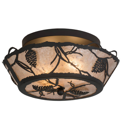 Meyda Lighting Whispering Pines 17" 2-Light Oil Rubbed Bronze Flush Mount Light With Silver Mica Shade Glass