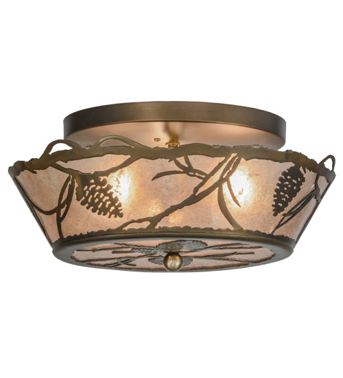 Meyda Lighting Whispering Pines 17" 3-Light Antique Copper Flush Mount Light With Silver Mica Shade Glass