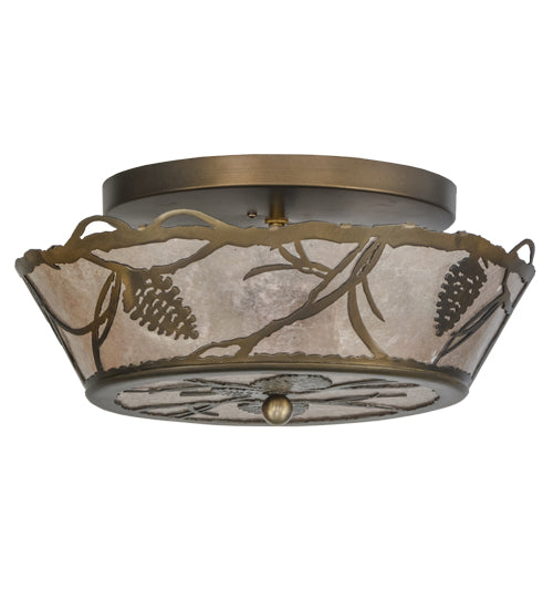 Meyda Lighting Whispering Pines 17" 3-Light Antique Copper Flush Mount Light With Silver Mica Shade Glass