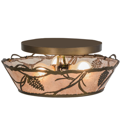 Meyda Lighting Whispering Pines 17" 3-Light Antique Copper Flush Mount Light With Silver Mica Shade Glass