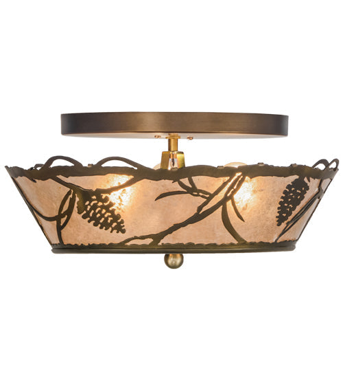 Meyda Lighting Whispering Pines 17" 3-Light Antique Copper Flush Mount Light With Silver Mica Shade Glass