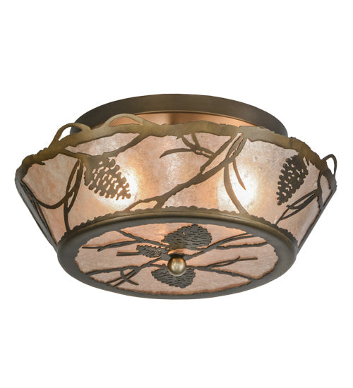 Meyda Lighting Whispering Pines 17" 3-Light Antique Copper Flush Mount Light With Silver Mica Shade Glass
