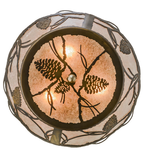 Meyda Lighting Whispering Pines 17" 3-Light Antique Copper Flush Mount Light With Silver Mica Shade Glass