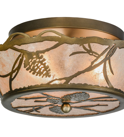 Meyda Lighting Whispering Pines 17" 3-Light Antique Copper Flush Mount Light With Silver Mica Shade Glass
