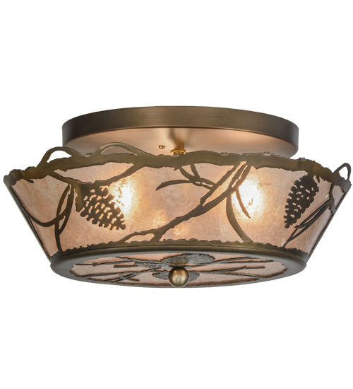 Meyda Lighting Whispering Pines 17" 3-Light Antique Copper Flush Mount Light With Silver Mica Shade Glass
