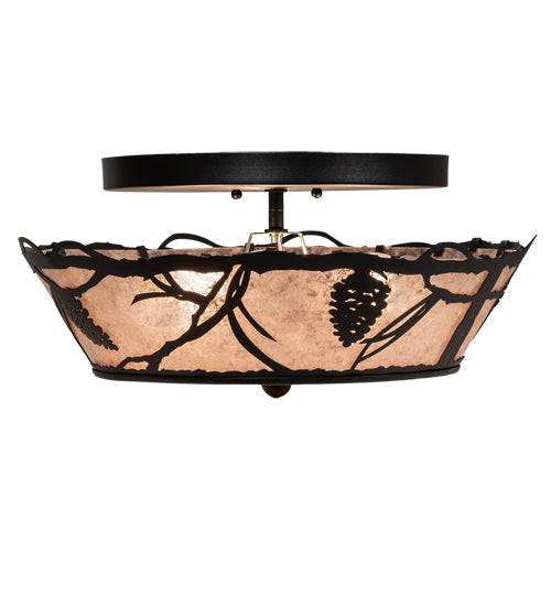 Meyda Lighting Whispering Pines 17" 3-Light Textured Black Flush Mount Light With Silver Mica Shade Glass