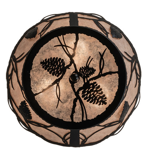 Meyda Lighting Whispering Pines 17" 3-Light Textured Black Flush Mount Light With Silver Mica Shade Glass