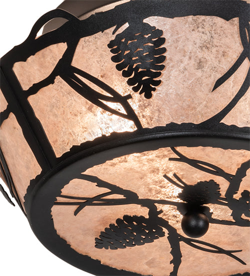 Meyda Lighting Whispering Pines 17" 3-Light Textured Black Flush Mount Light With Silver Mica Shade Glass