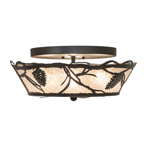 Meyda Lighting Whispering Pines 17" 4-Light Wrought Iron Flush Mount Light With Silver Mica Shade Glass
