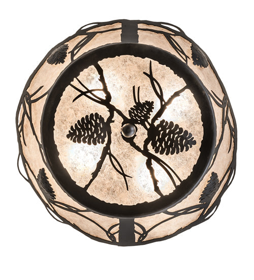 Meyda Lighting Whispering Pines 17" 4-Light Wrought Iron Flush Mount Light With Silver Mica Shade Glass