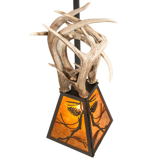 Meyda Lighting Whispering Pines 17" Costello Black Antler Pendant Light With Amber Mica Shade Glass