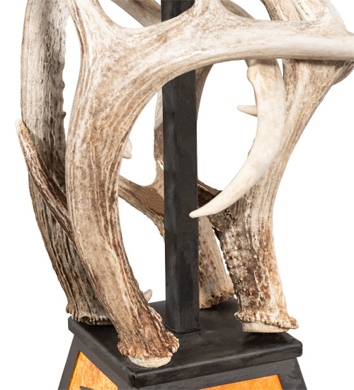 Meyda Lighting Whispering Pines 17" Costello Black Antler Pendant Light With Amber Mica Shade Glass