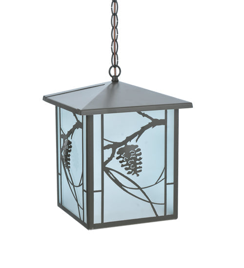 Meyda Lighting Whispering Pines 17" Timeless Bronze Lantern Pendant Light With Clear Shade Glass