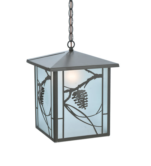Meyda Lighting Whispering Pines 17" Timeless Bronze Lantern Pendant Light With Clear Shade Glass