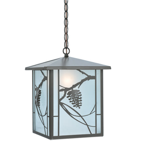 Meyda Lighting Whispering Pines 17" Timeless Bronze Lantern Pendant Light With Clear Shade Glass