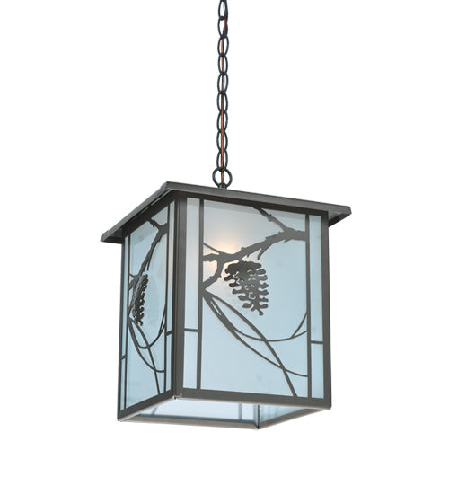 Meyda Lighting Whispering Pines 17" Timeless Bronze Lantern Pendant Light With Clear Shade Glass