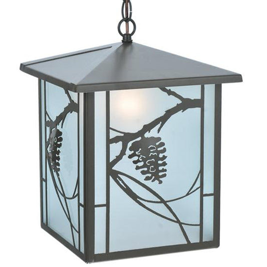 Meyda Lighting Whispering Pines 17" Timeless Bronze Lantern Pendant Light With Clear Shade Glass