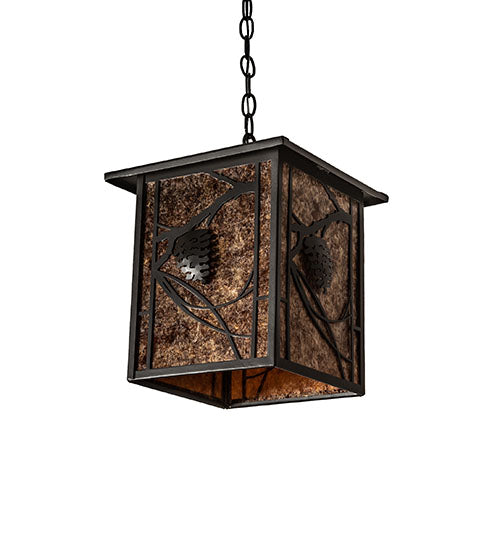 Meyda Lighting Whispering Pines 17" Wrought Iron Pendant Light With Amber Mica Shade Glass
