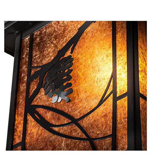 Meyda Lighting Whispering Pines 17" Wrought Iron Pendant Light With Amber Mica Shade Glass